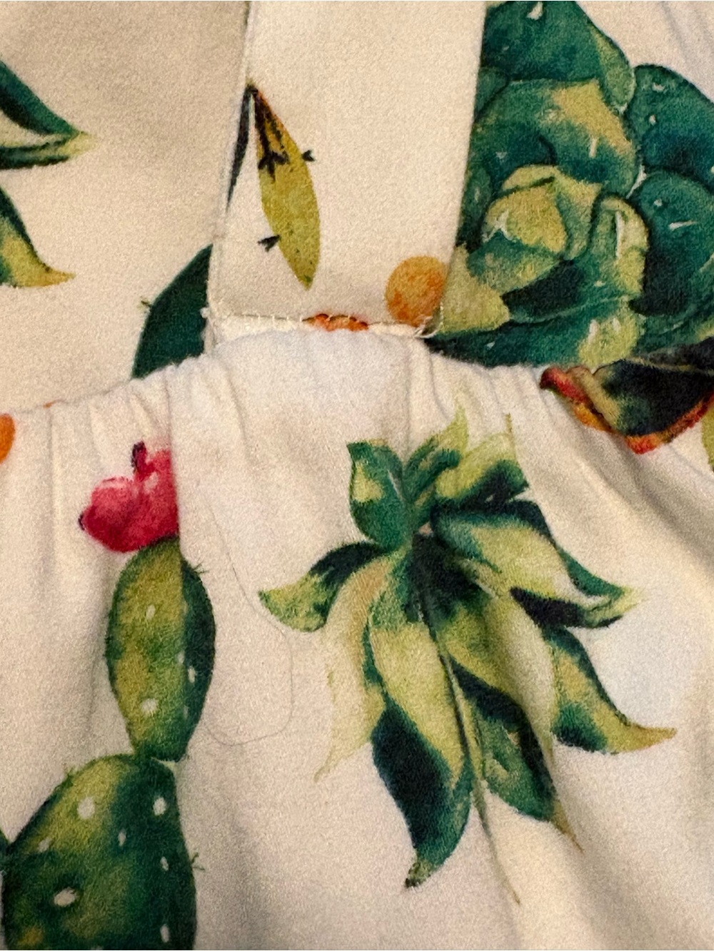 White Cactus-Print Sleeveless Mini Dress with Green Botanical Motif - Picture 12 of 12